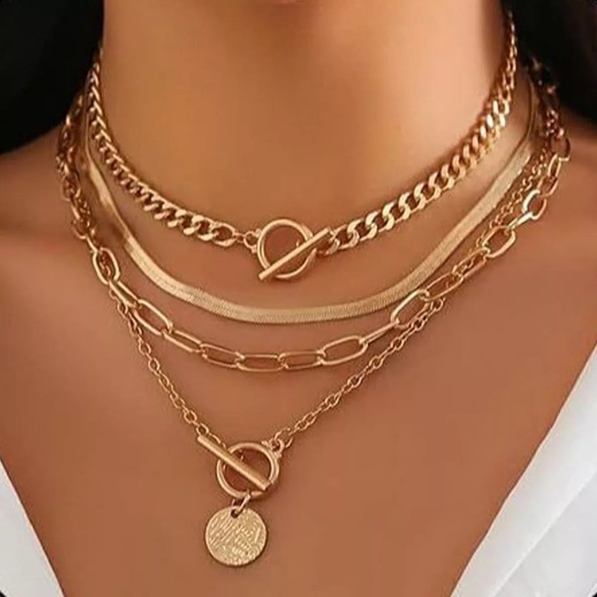 4-Piece Layered Coin Pendant Necklace
