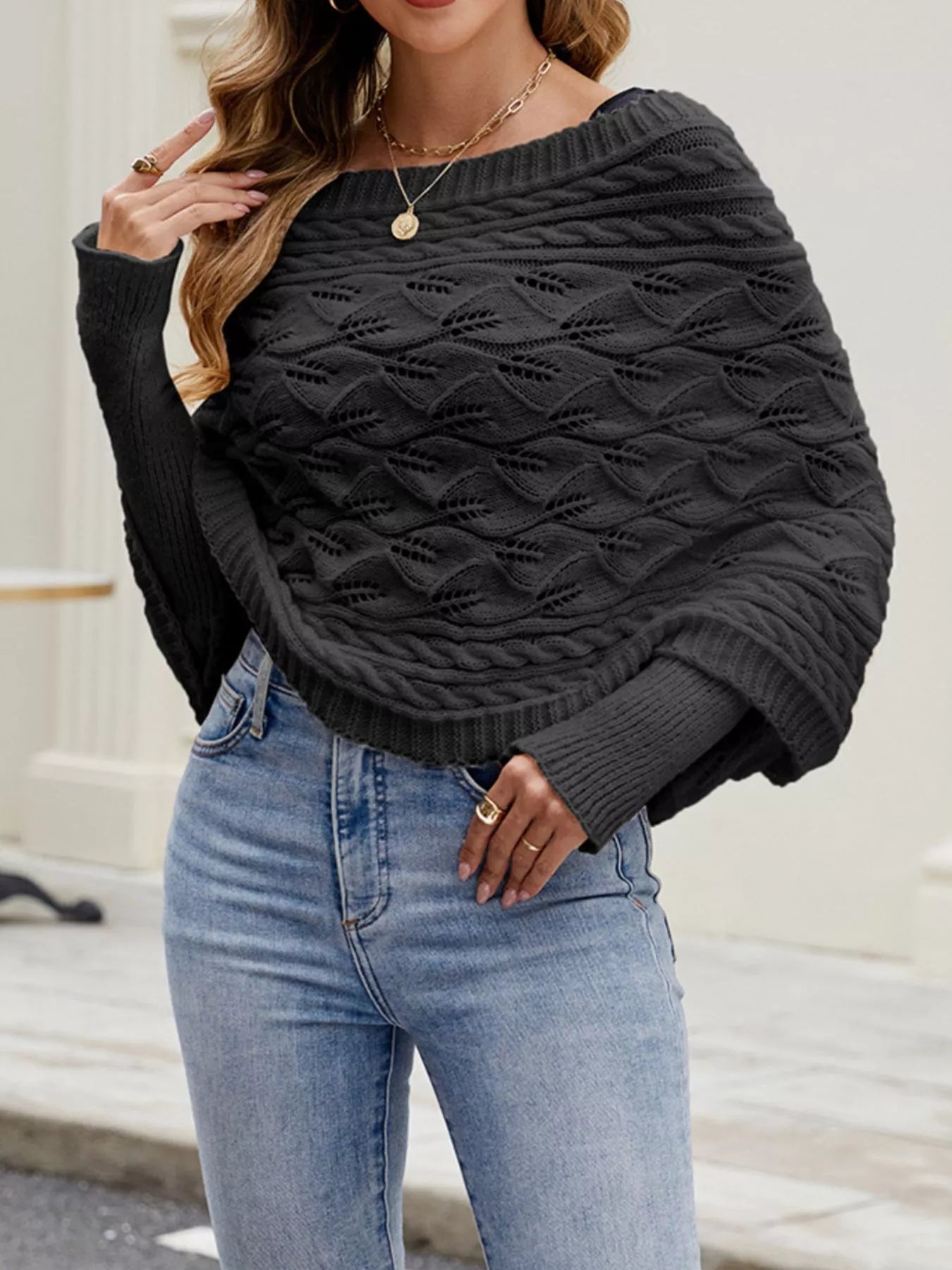 Cable Knit Batwing Sleeve Sweater