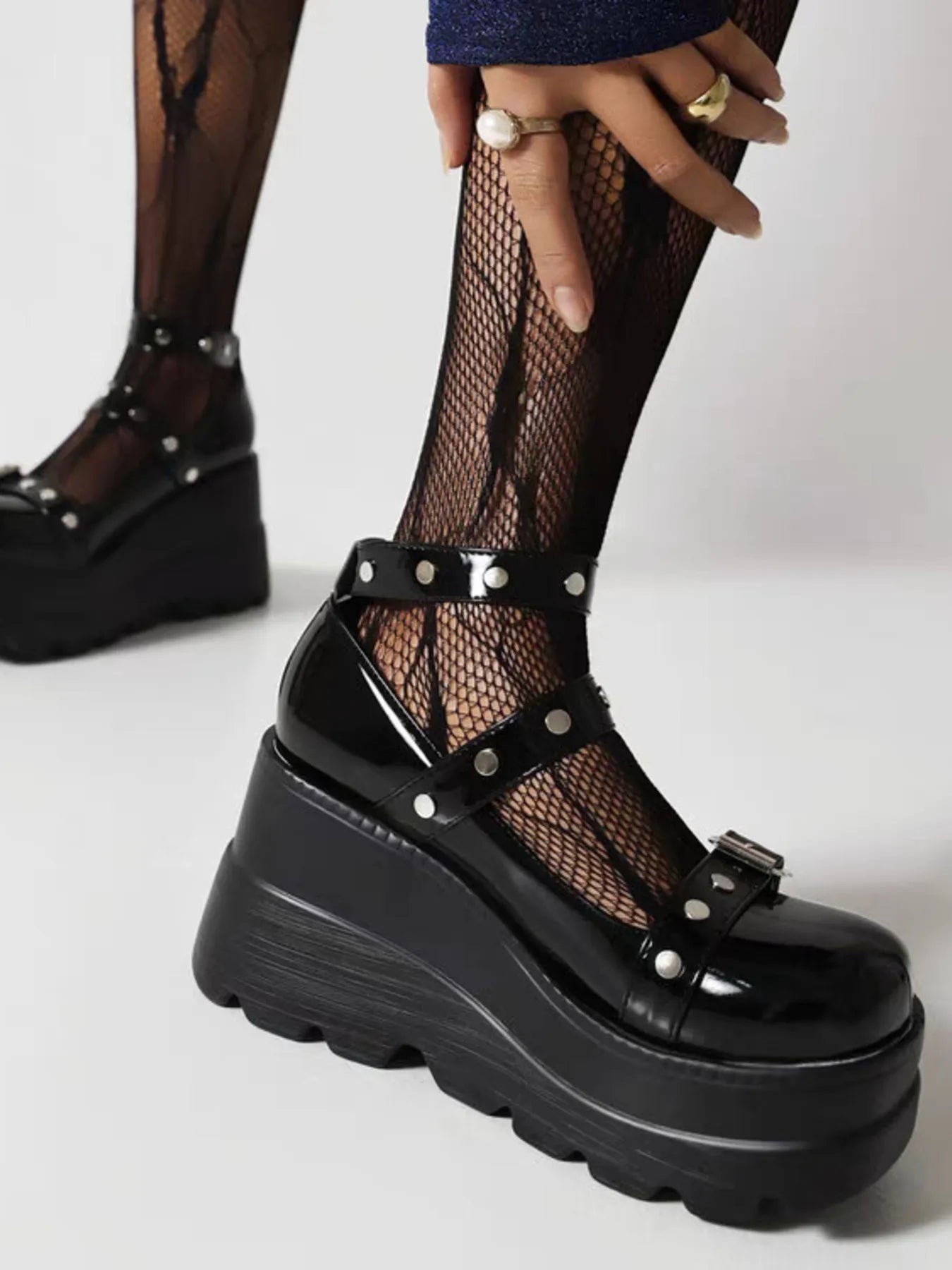 Platform Mary Jane Shoes with Triple Buckle Straps