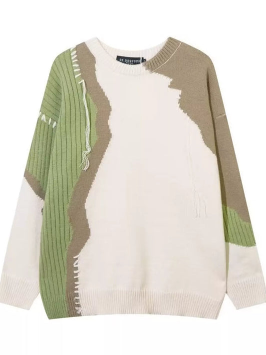 Men's Contrast Round Neck Long Sleeve Sweater