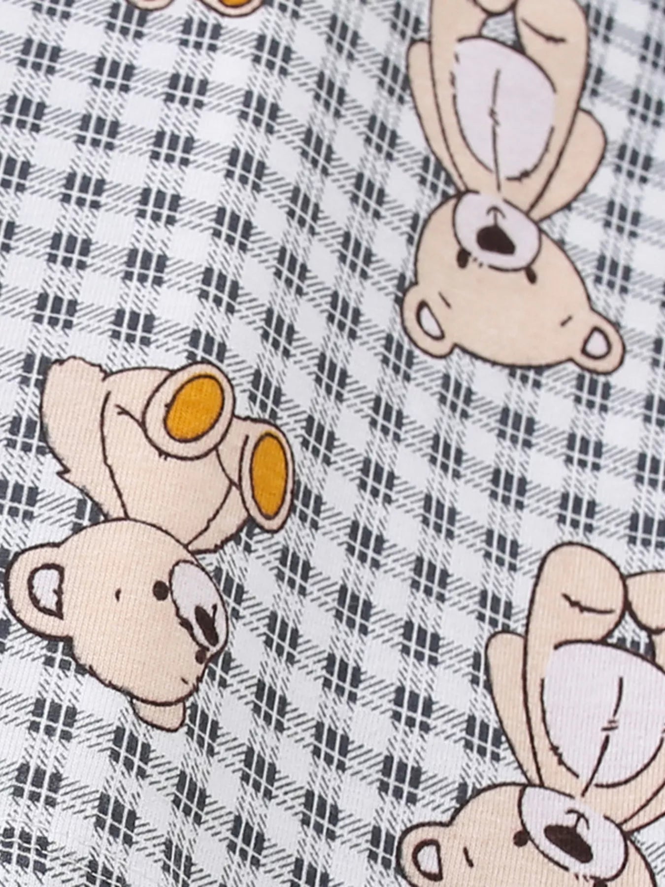 Children's Plaid Bear Print Crew Neck Short Sleeve T-Shirt