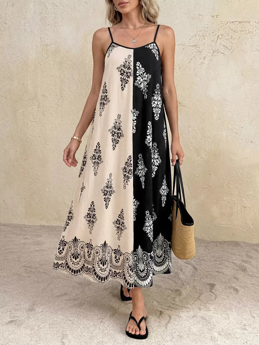 Color Block Floral Print Cami Dress
