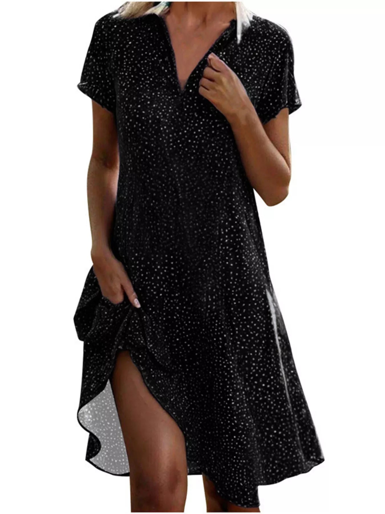 Full Size Polka Dot Short Sleeve Casual Dress Plus Size