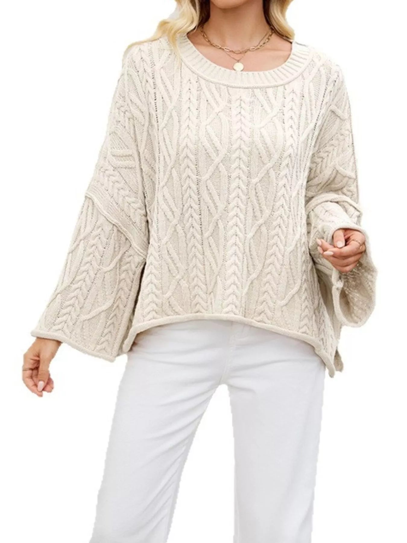 Cozy Cable Knit Drop Shoulder Oversize Sweater