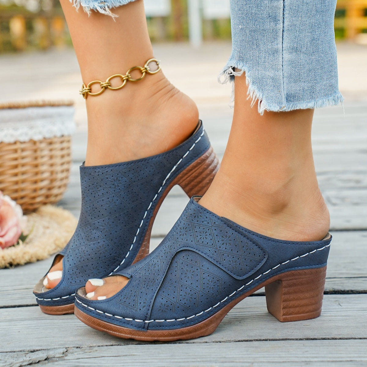 Peep Toe Block Heel Sandals