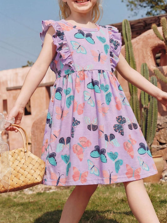 Children's Butterfly Print Ruffled Dress