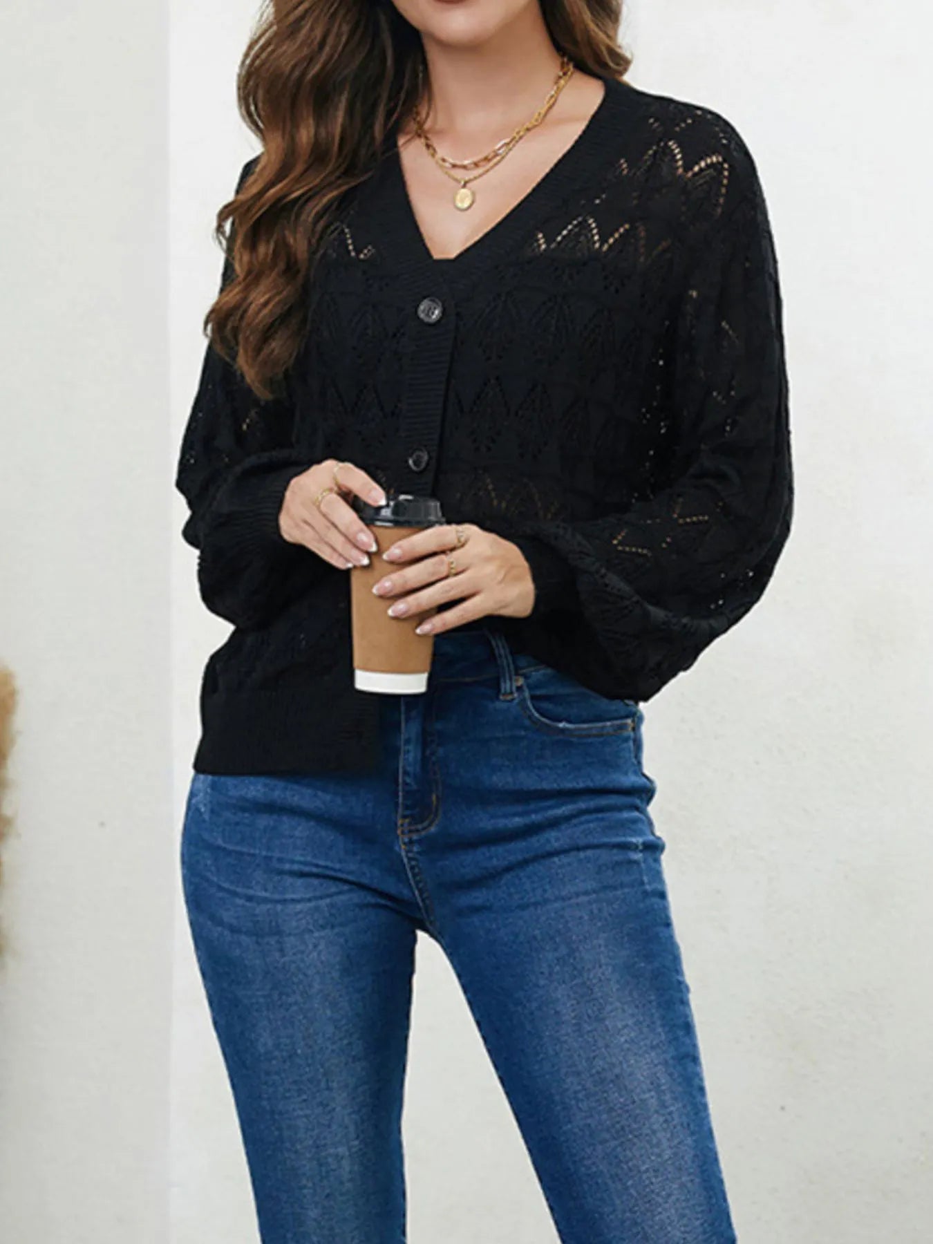 Openwork Button Up Cardigan