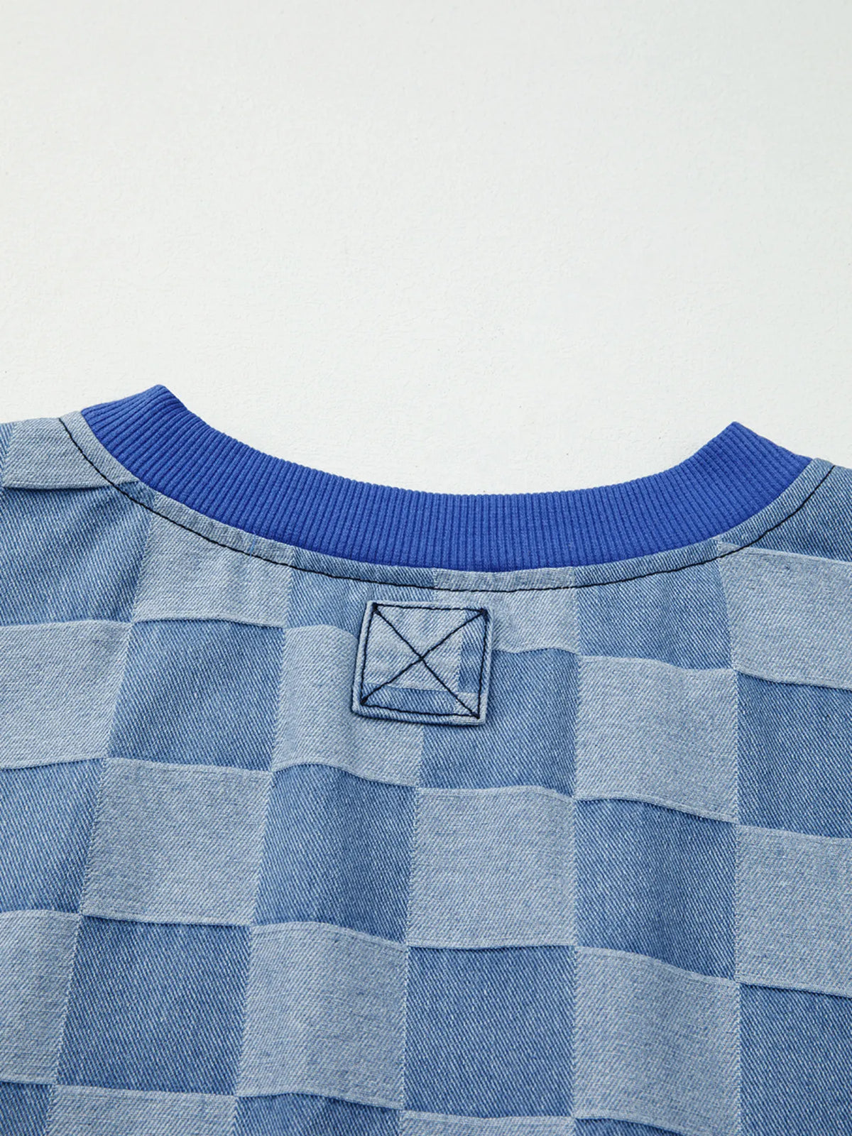 Checkerboard Splicing Raw Detail Oversized Denim Top