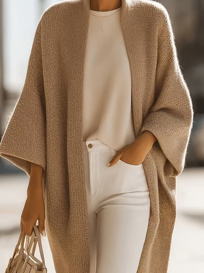 Women's Loose-Fit Knitted Shawl Jacket with Lantern Sleeves