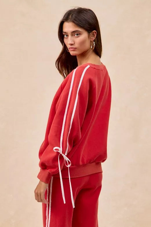 BiBi Side Lined Bow Details Fleece Sweatshirt