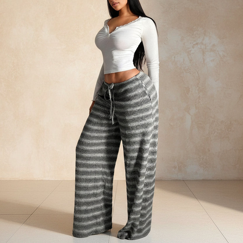 Women's Retro Striped Straight-Leg Drapey Casual Pants