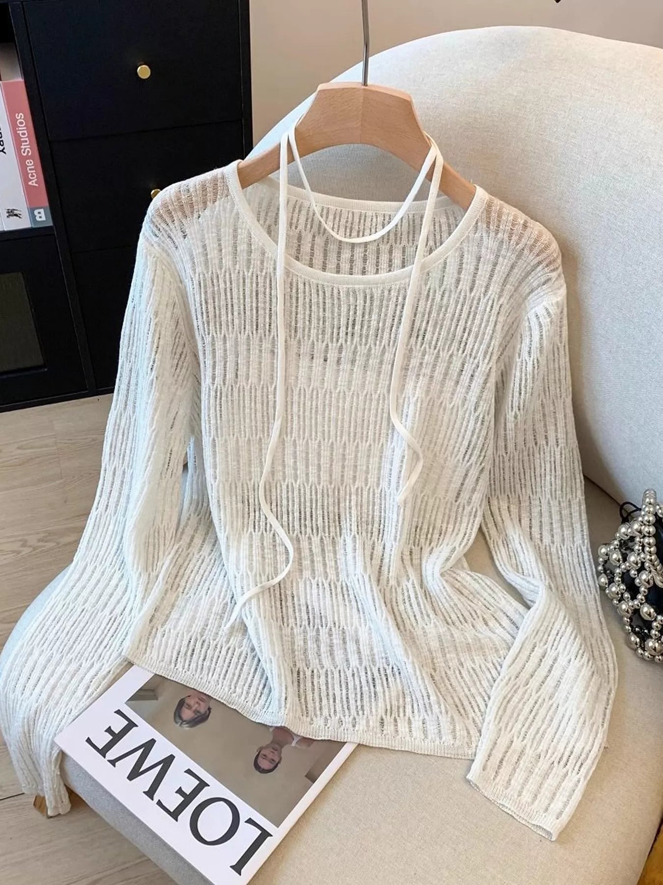 Long Sleeve Knit Top with Tie Detail