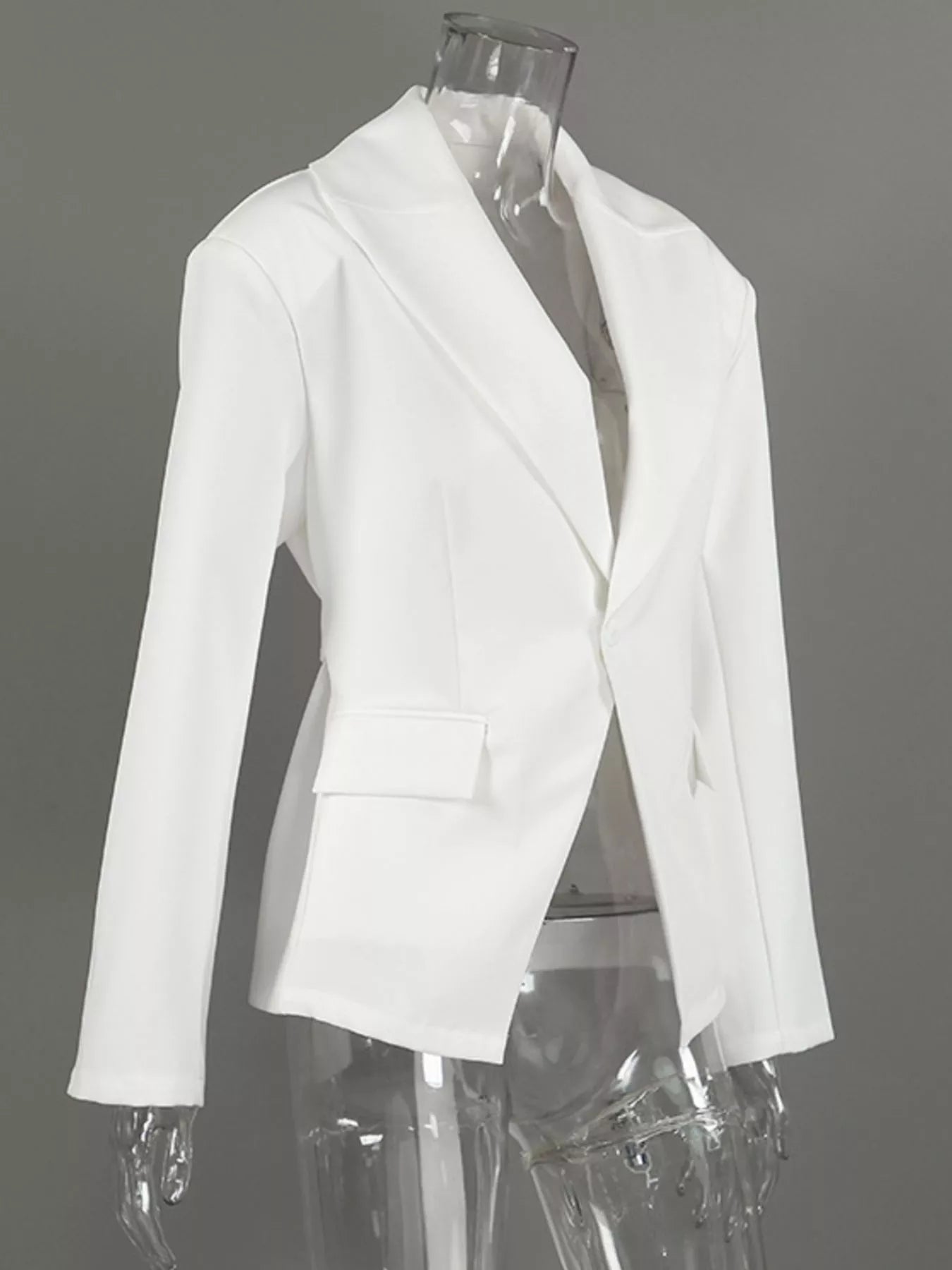 One Button Padded Shoulders Blazer