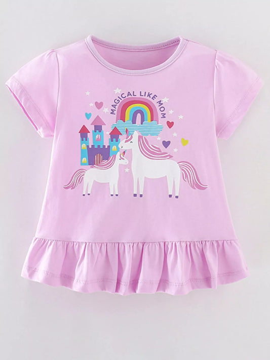 Children's Unicorn Graphic Ruffle Hem T-Shirt