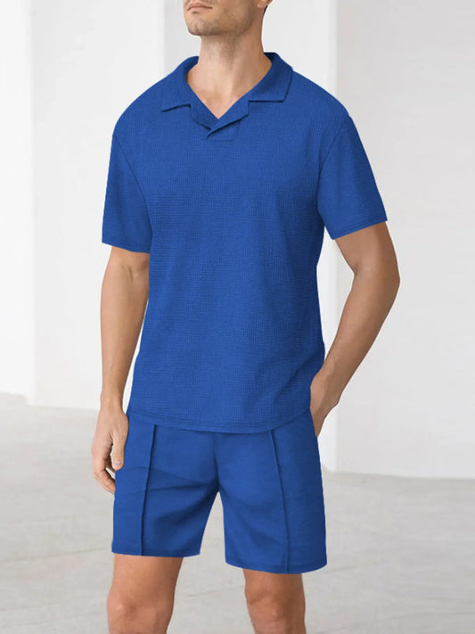Men's Full Size Short Sleeve Top and Shorts Matching Set Plus Size