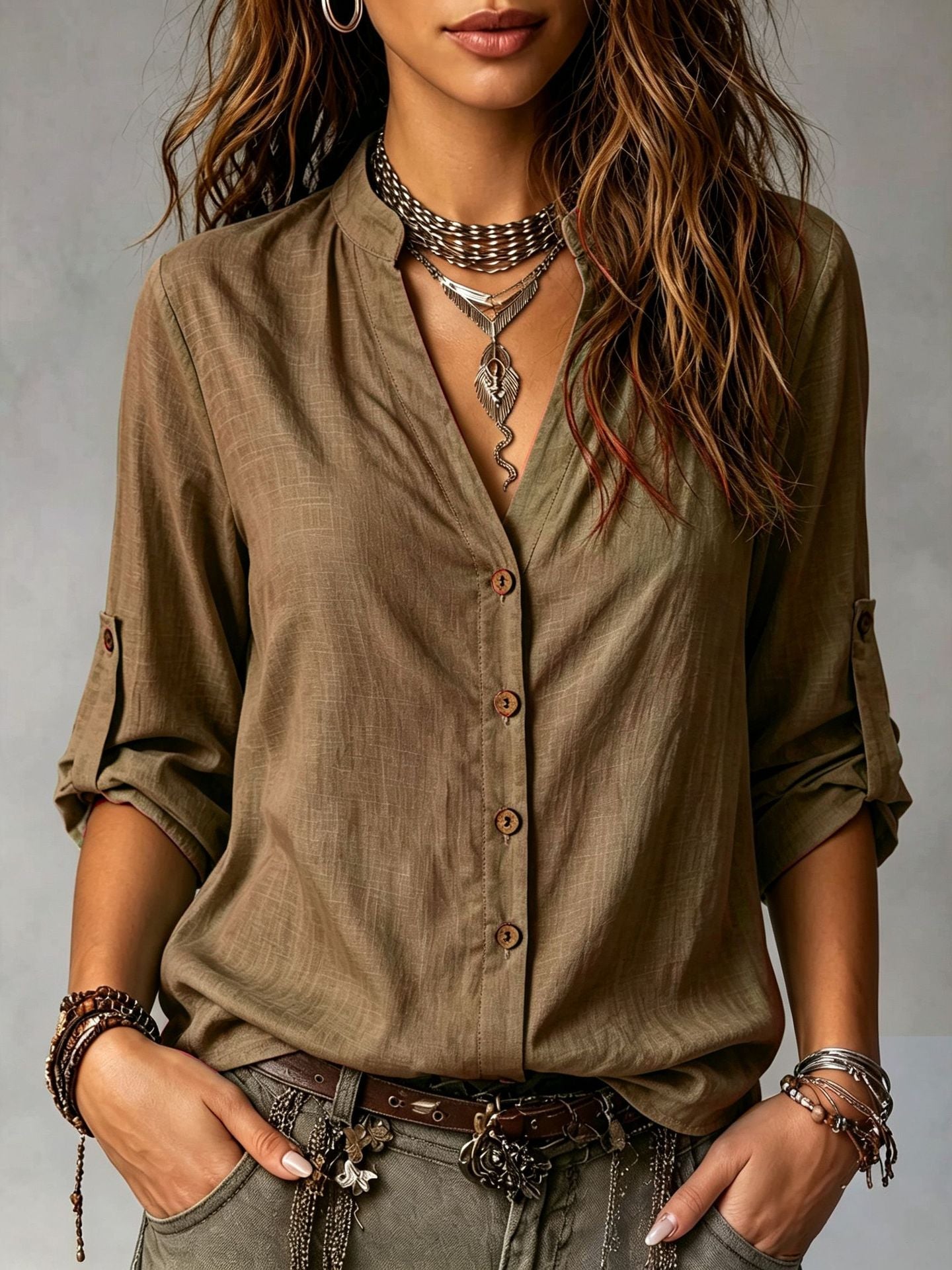 Women's Casual Long-Sleeve Button-Down Shirt