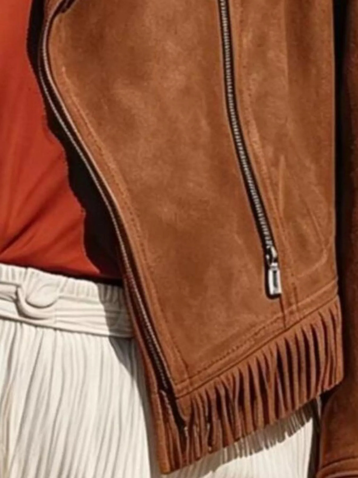 Faux Suede Fringe Moto Jacket