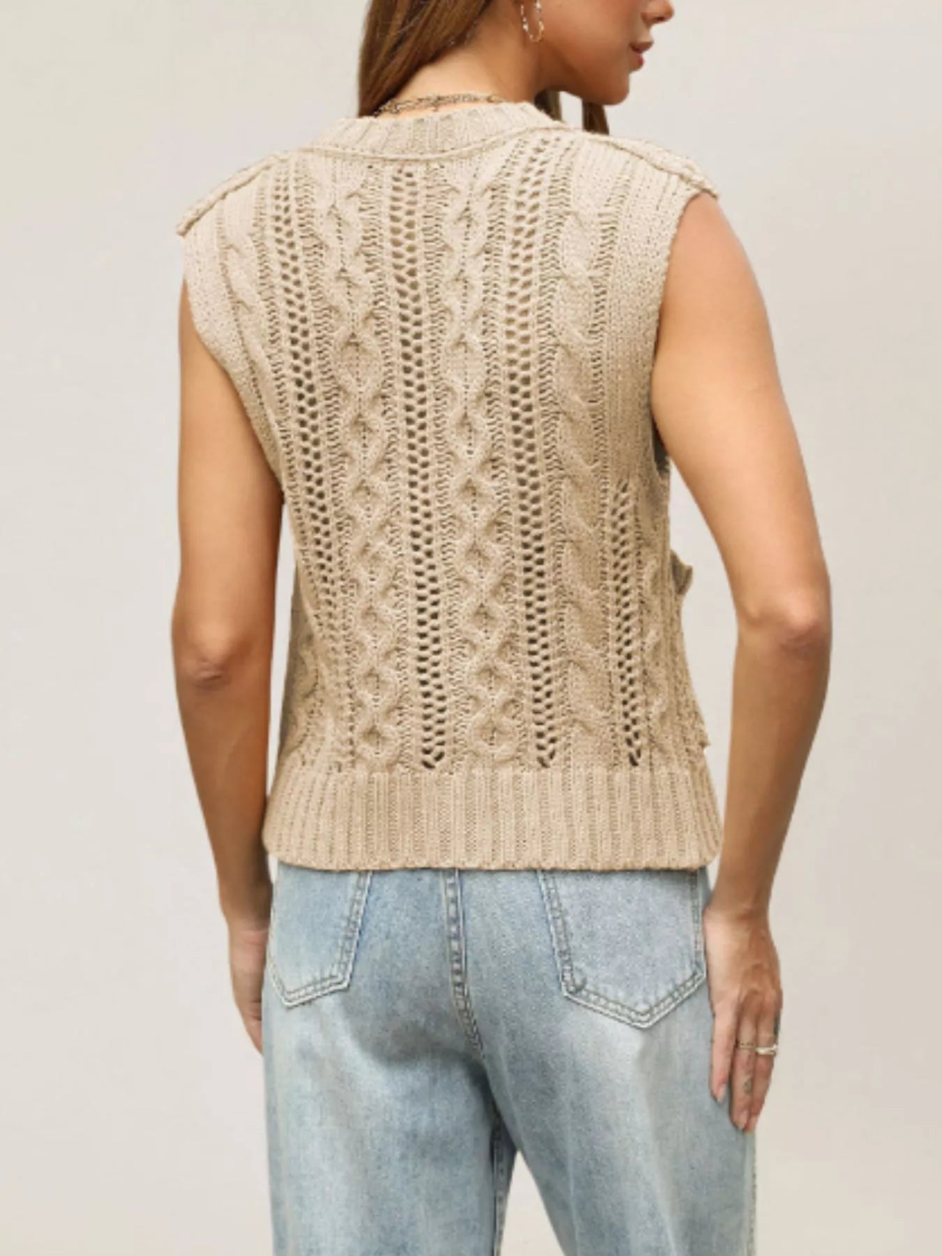Cable-Knit Button-Down Sweater Vest