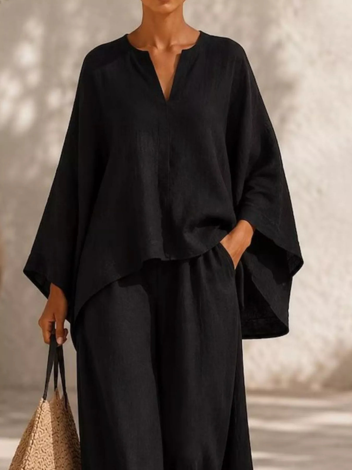 Full Size Loose Fit Top and Wide-Leg Pants Set Plus Size