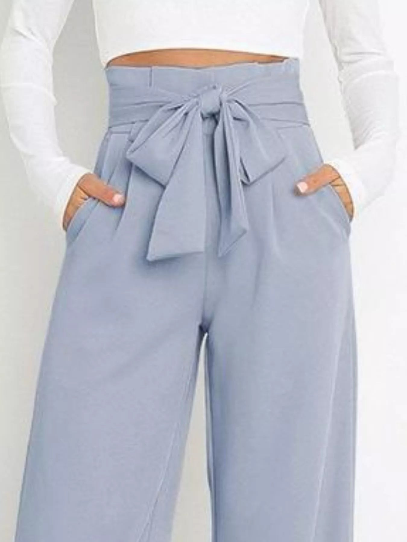 High Waist Tie Front Wide Leg Pants