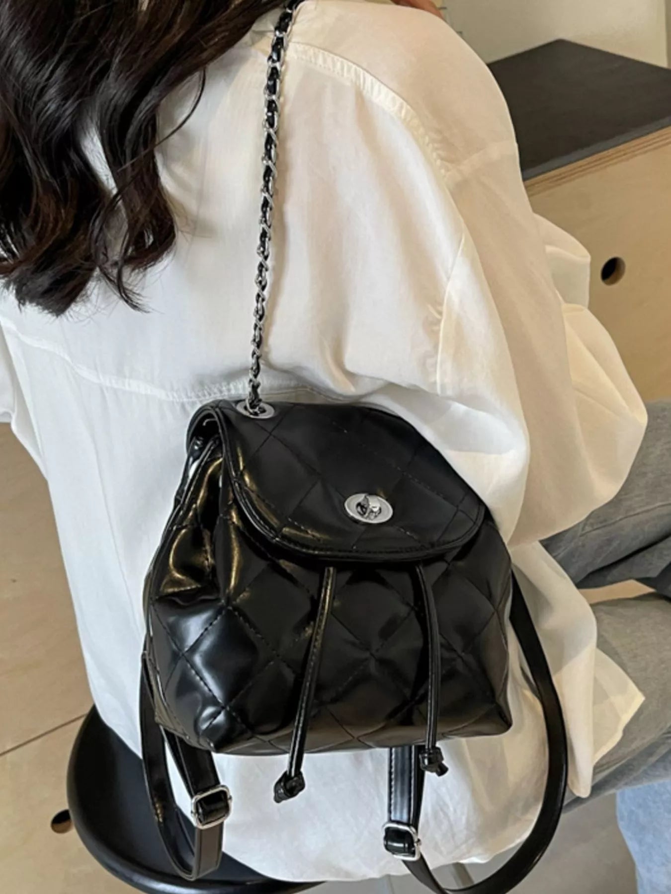 Quilted Chain Backpack Bag