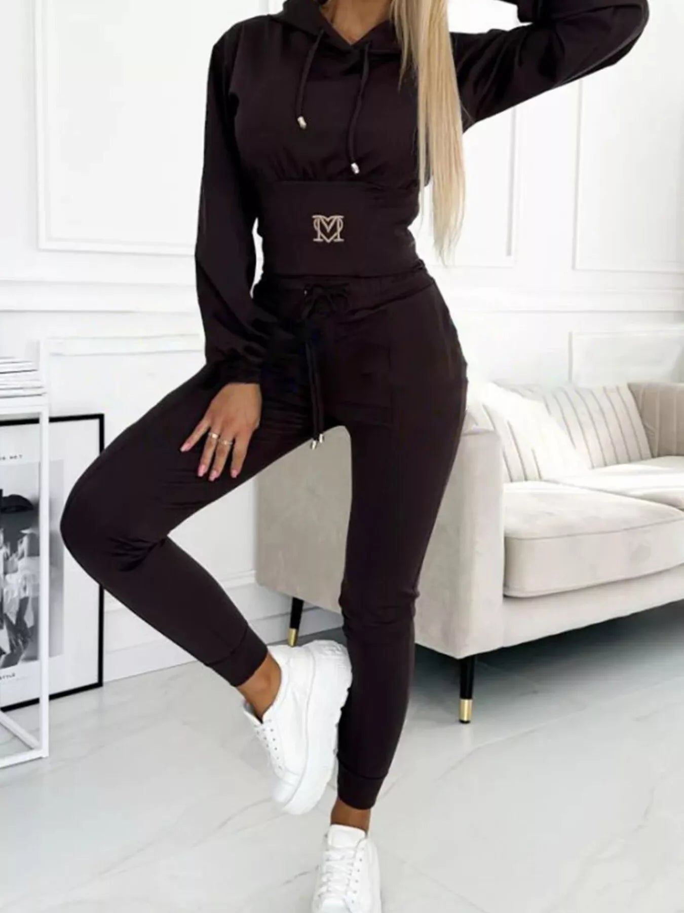Full Size Drawstring Cropped Hoodie and Pants Set Plus Size