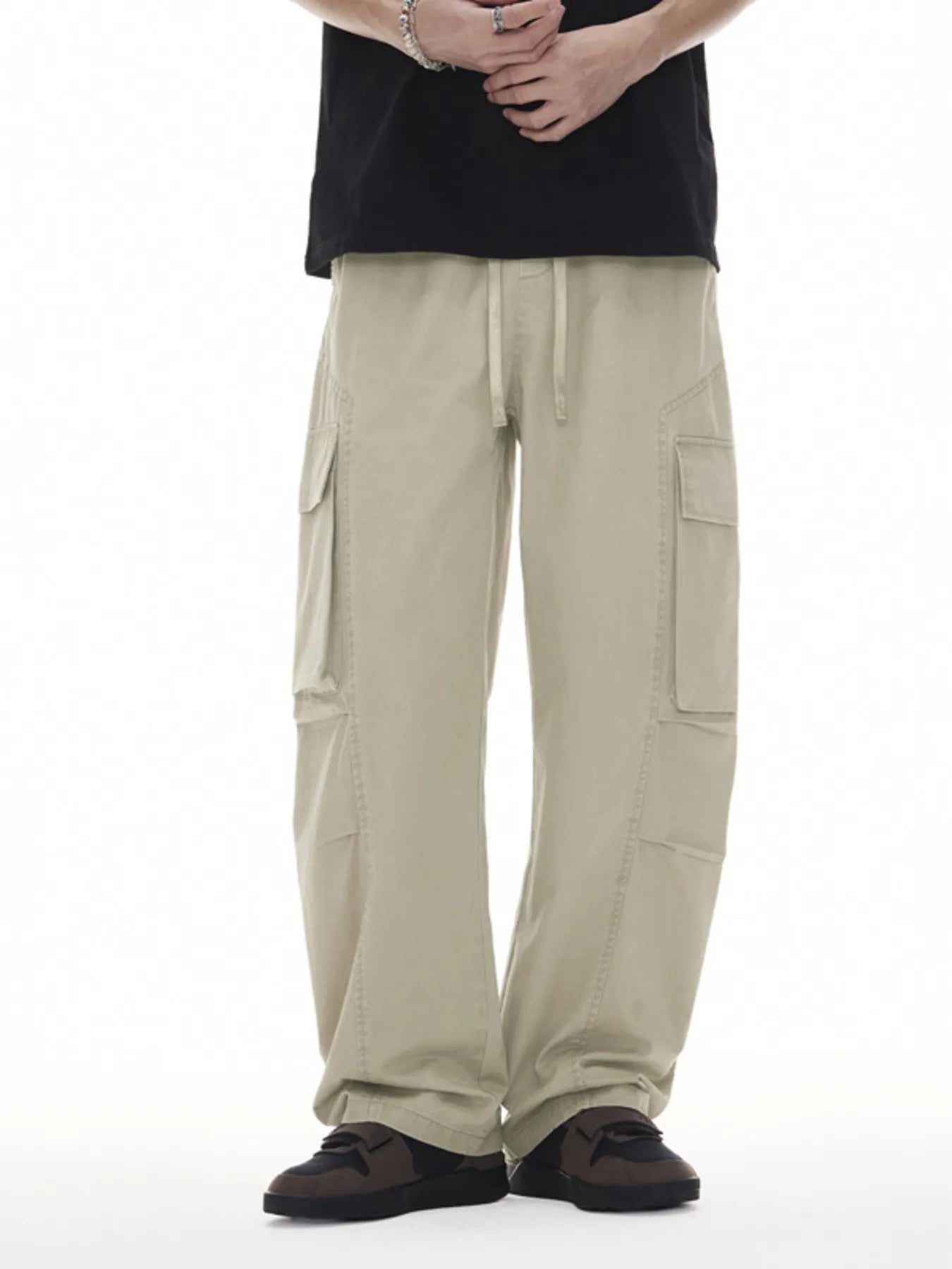 Men's Plus Size Wide Leg Cargo Drawstring Pants