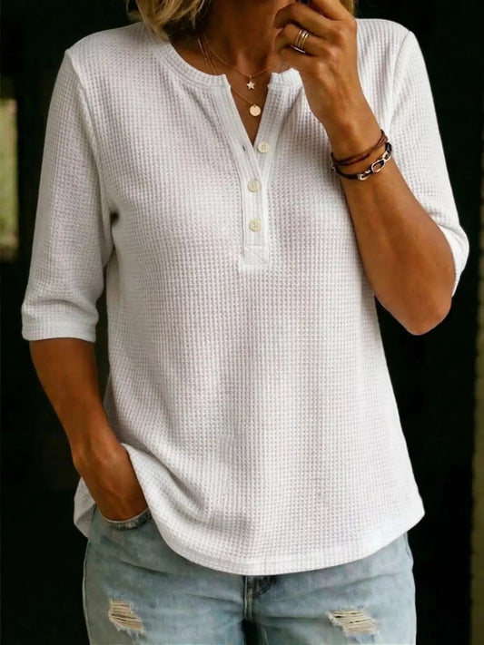 Full Size Waffle Knit Henley T-Shirt Plus Size