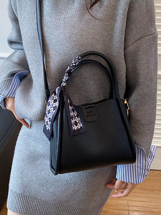 Leather Crossbody Bag with Scarf Accent