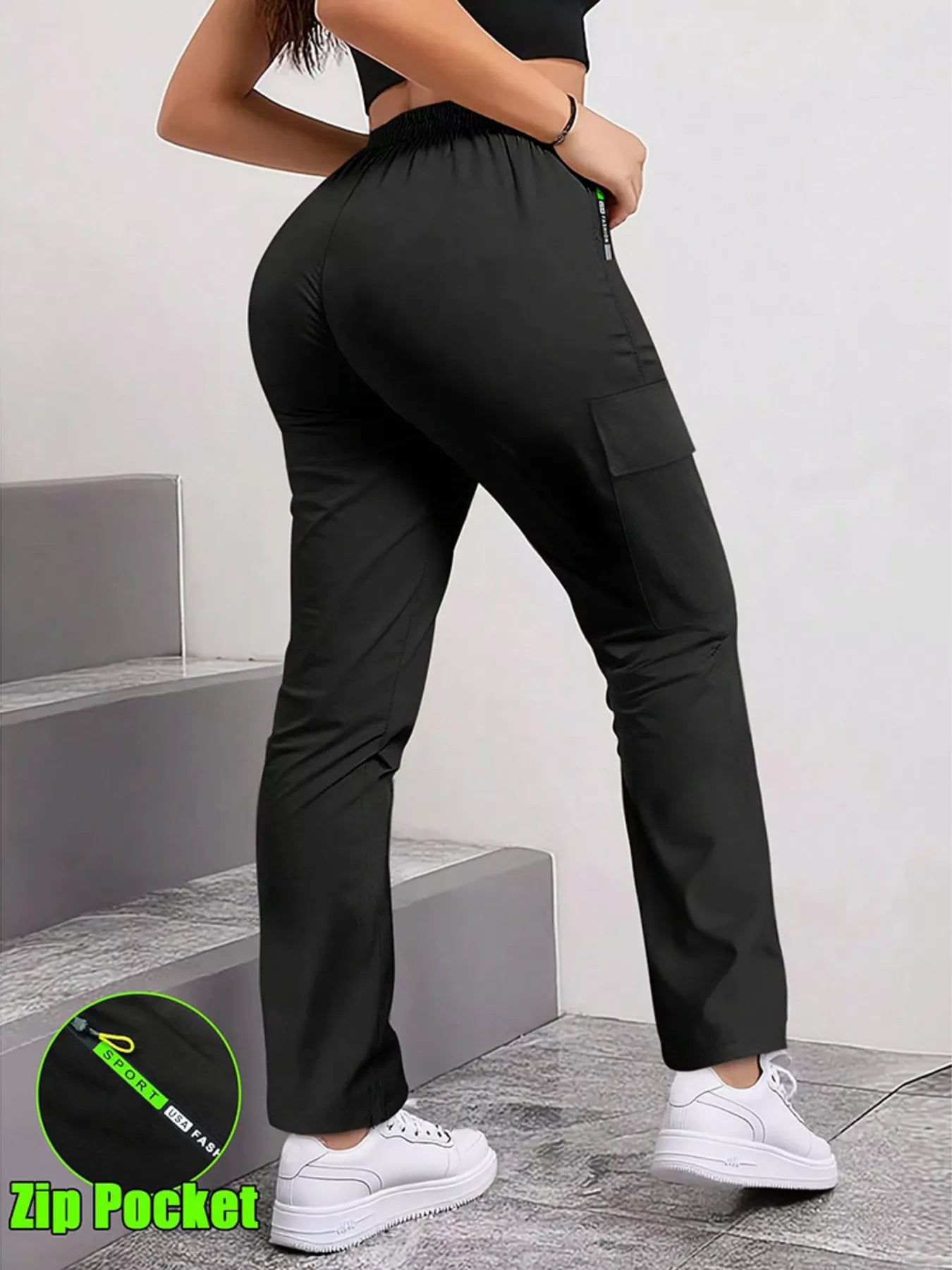 Full Size Drawstring Cargo Pants with Zip Pocket Plus Size