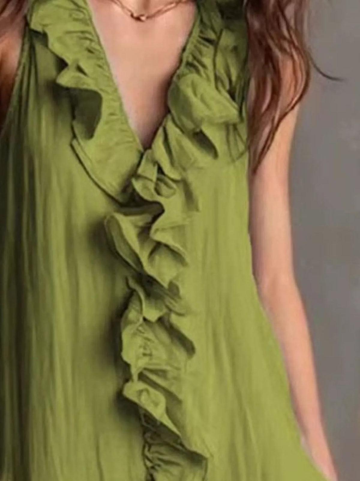 Sleeveless Ruffle Trim V-Neck Midi Dress