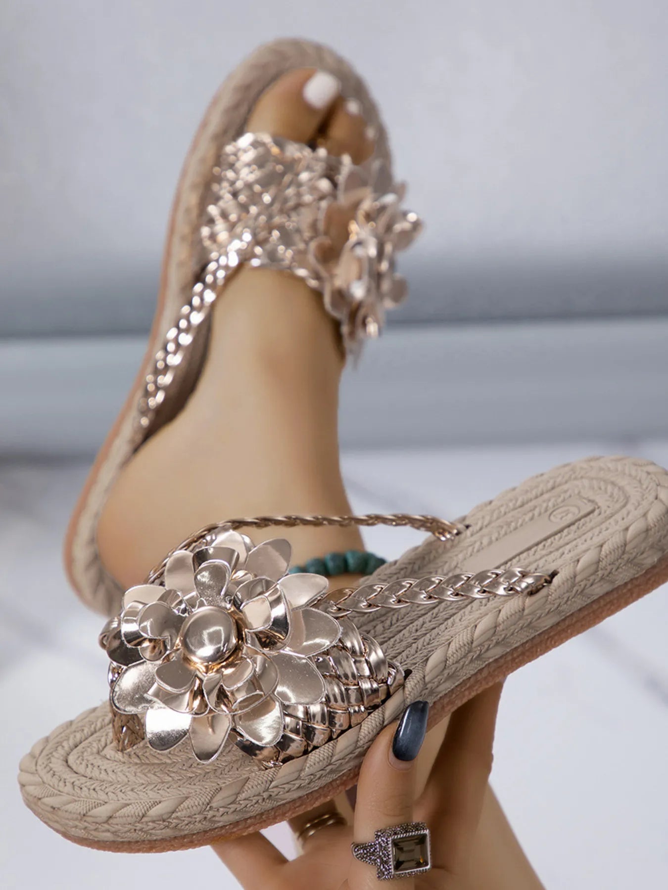 Floral Embellished Comfort Slide Sandals