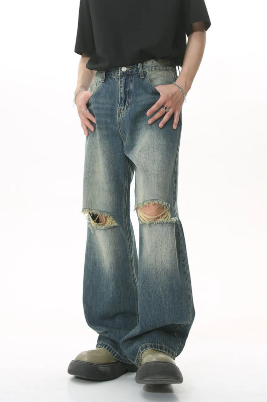 Distressed Wide Leg Men's Jeans