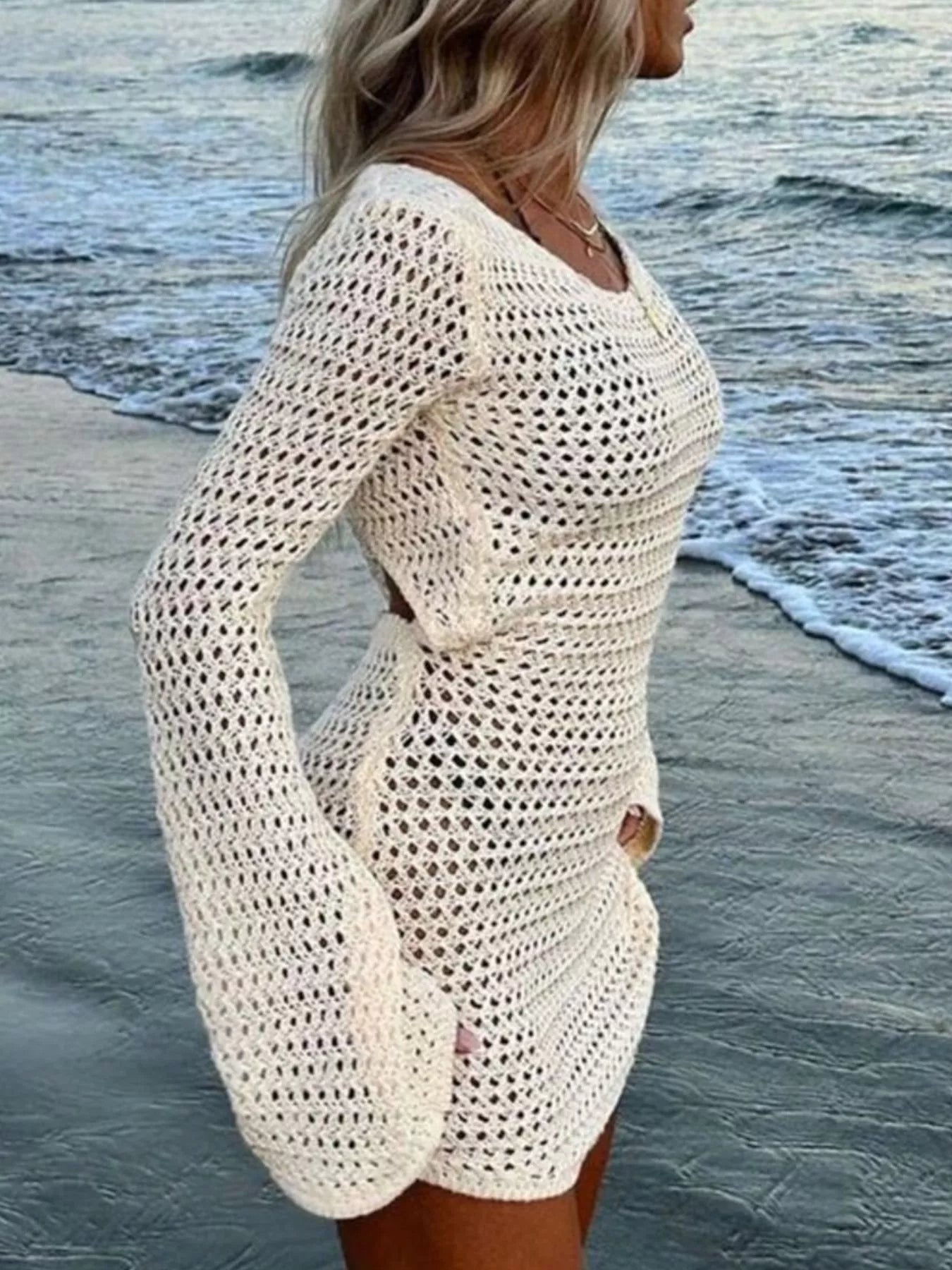 Cutout Crochet Knit Cover Up Dress