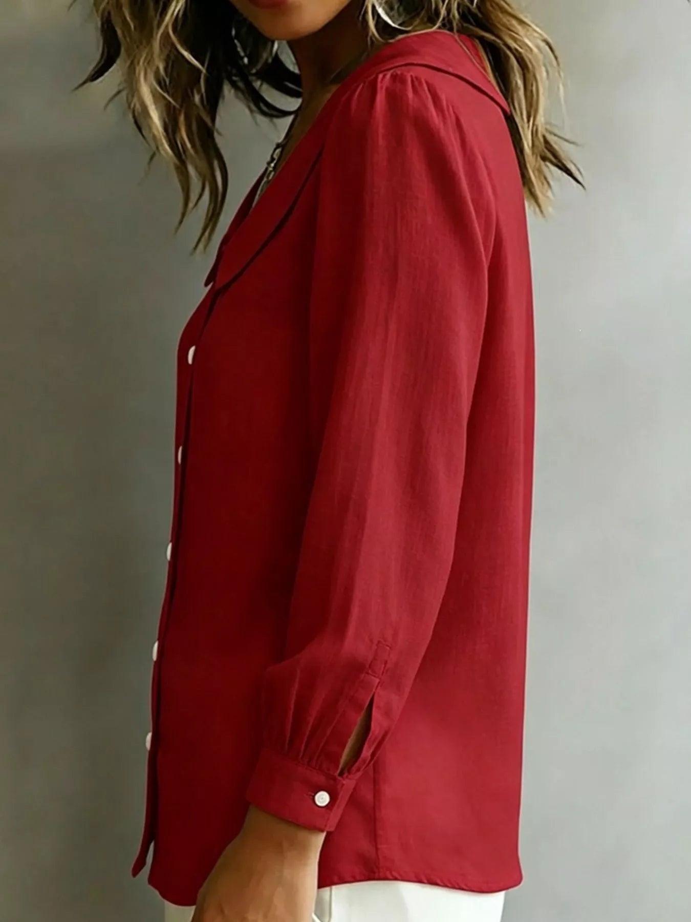 Full Size Peter Pan Collar Button-Down Shirt Plus Size