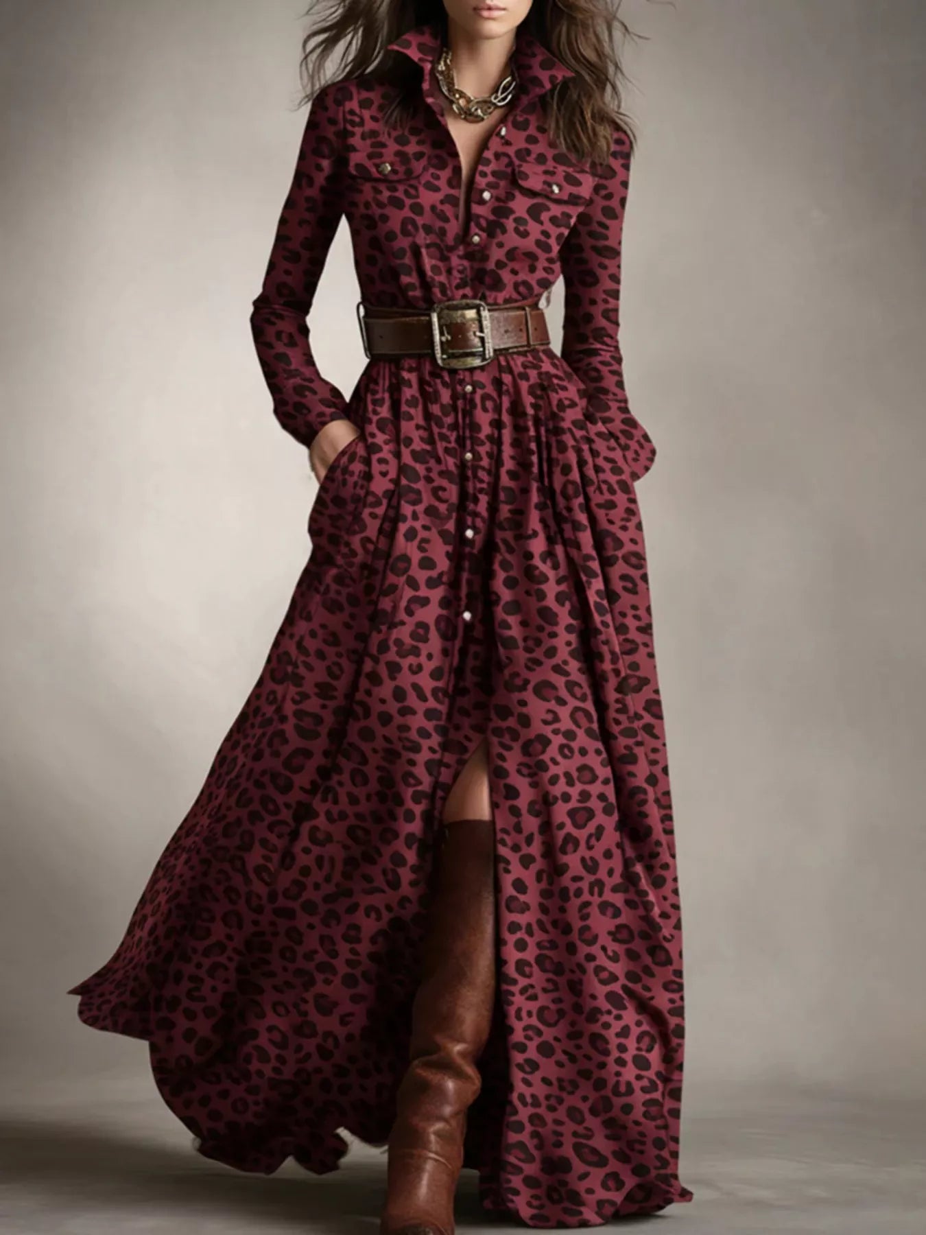 Plaid Button Front Maxi Shirt Dress