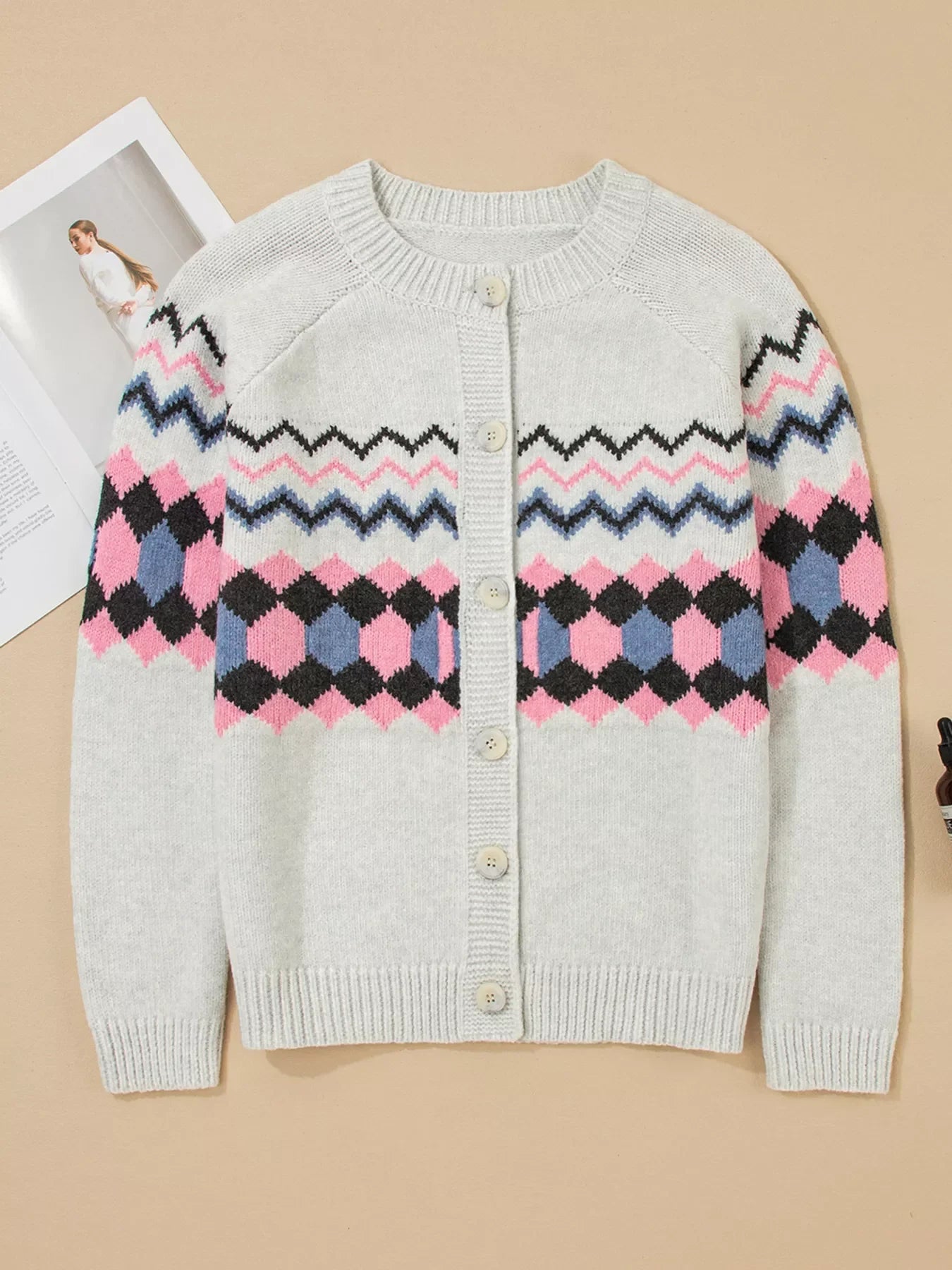 Stripe Geometric Button Up Sweater Cardigan