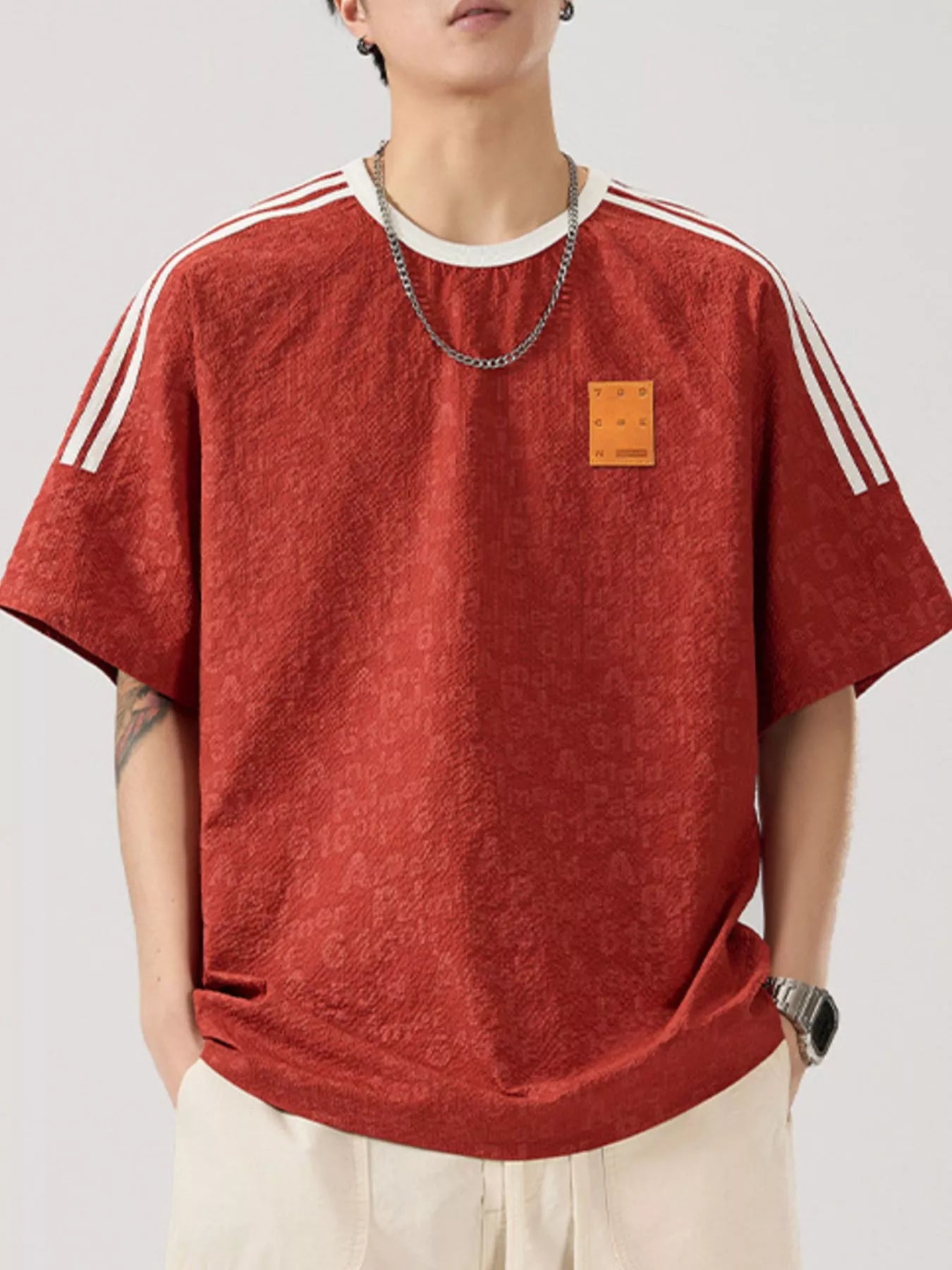Men's Full Size Striped Shoulder Relaxed Fit T-Shirt Plus Size