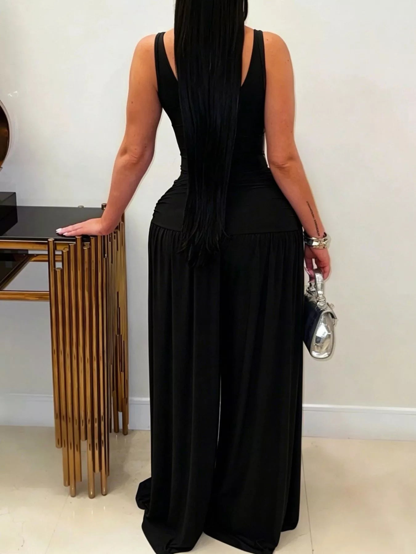 Cutout Detail Sleeveless Wide-Leg Jumpsuit