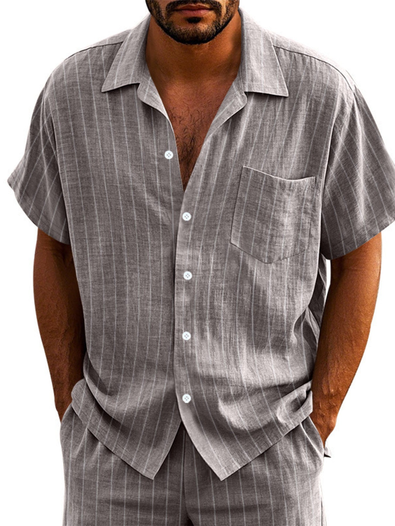 Men's Full Size Casual Striped Short Sleeve Shirt Plus Size