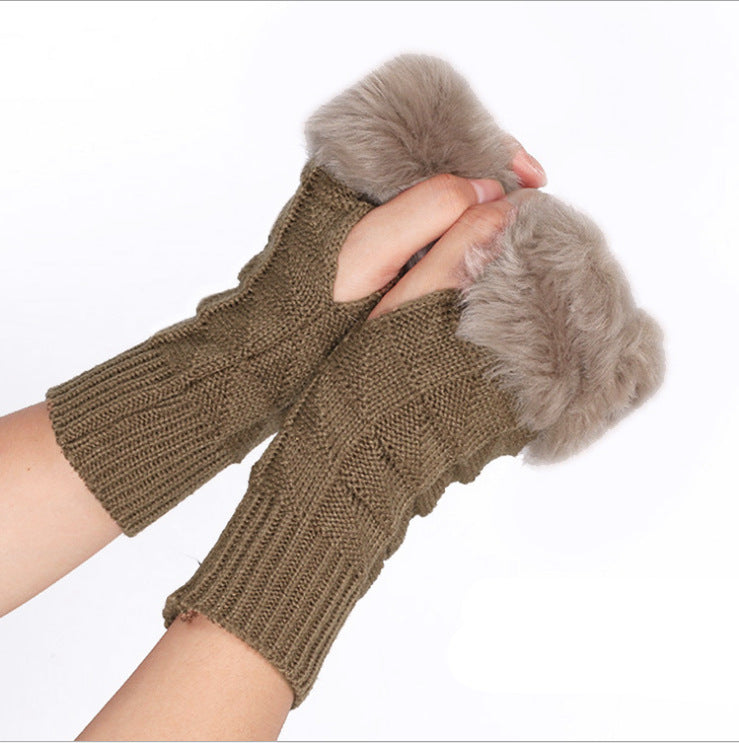 Knitted Gloves Fur Mid Length Half Finger Computer Gloves - Keeps Hands Warm With Soft Acrylic