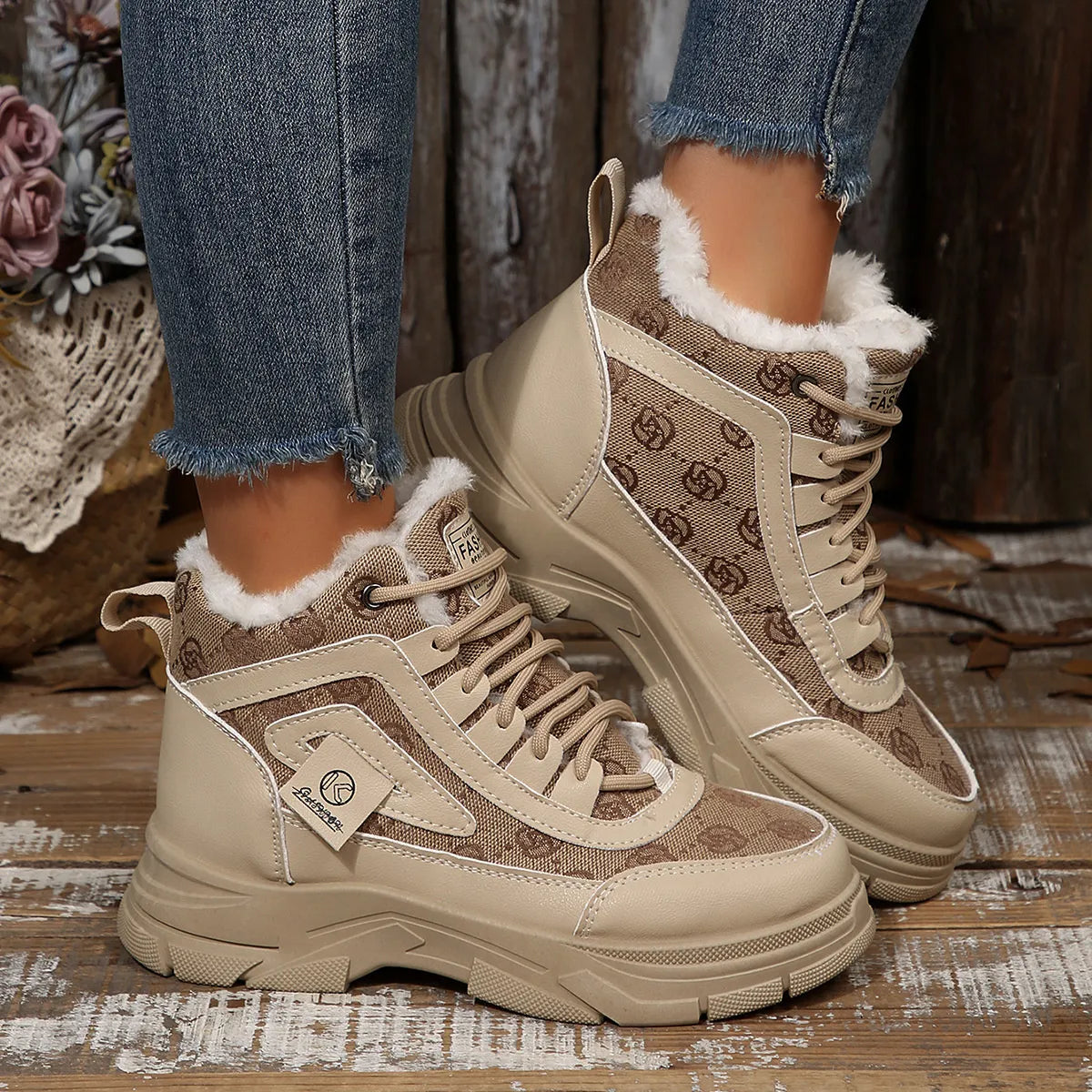 High-Top Platform Chunky Sneaker Boots with Lace-Up