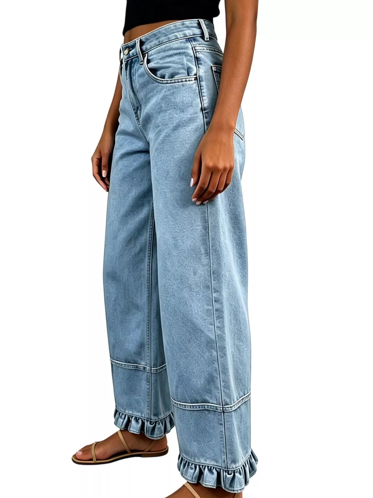 Full Size High-Waisted Wide-Leg Ruffled Hem Jeans Plus Size