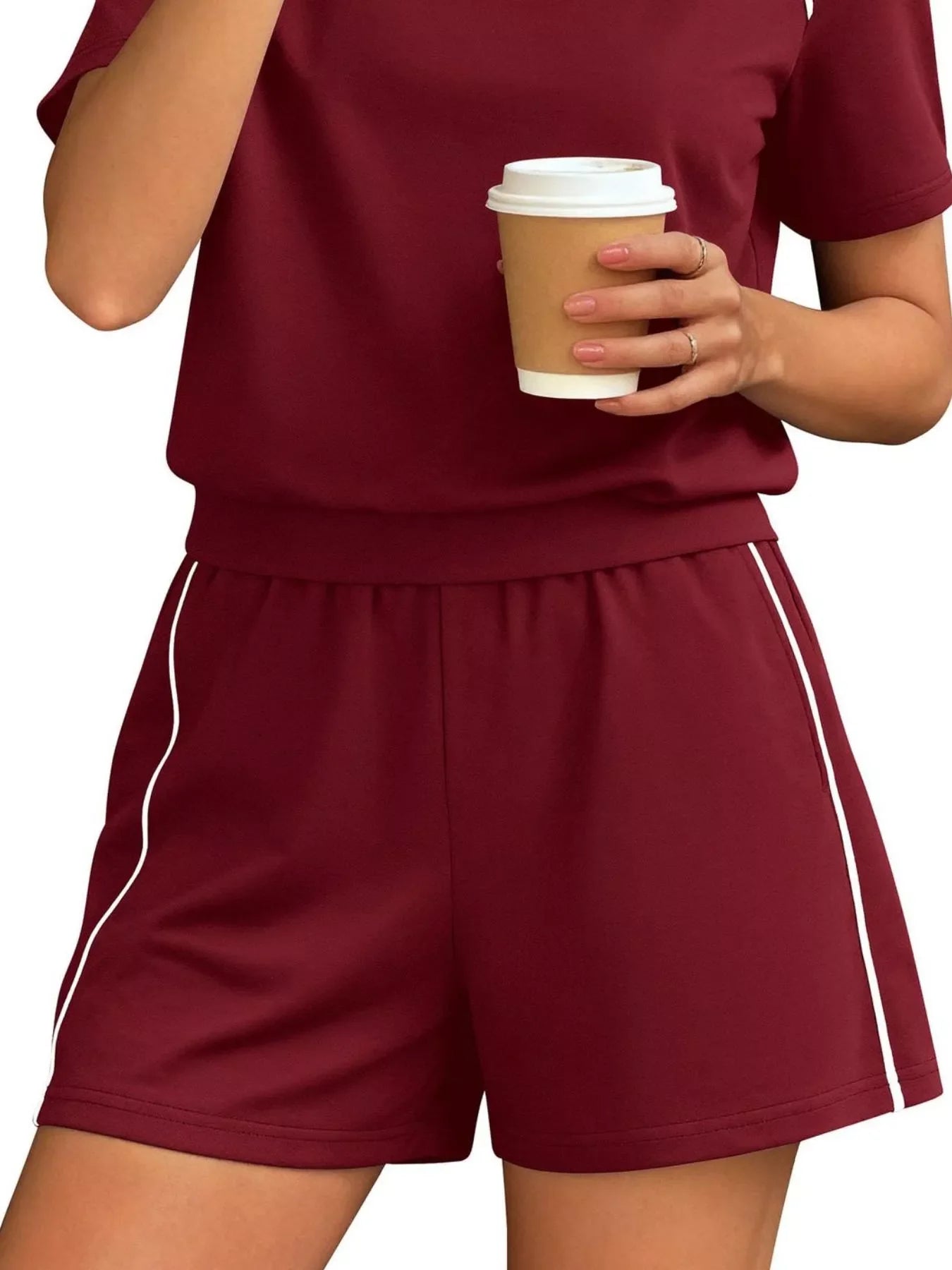 Contrast Trim Short Sleeve T-Shirt and Shorts Set
