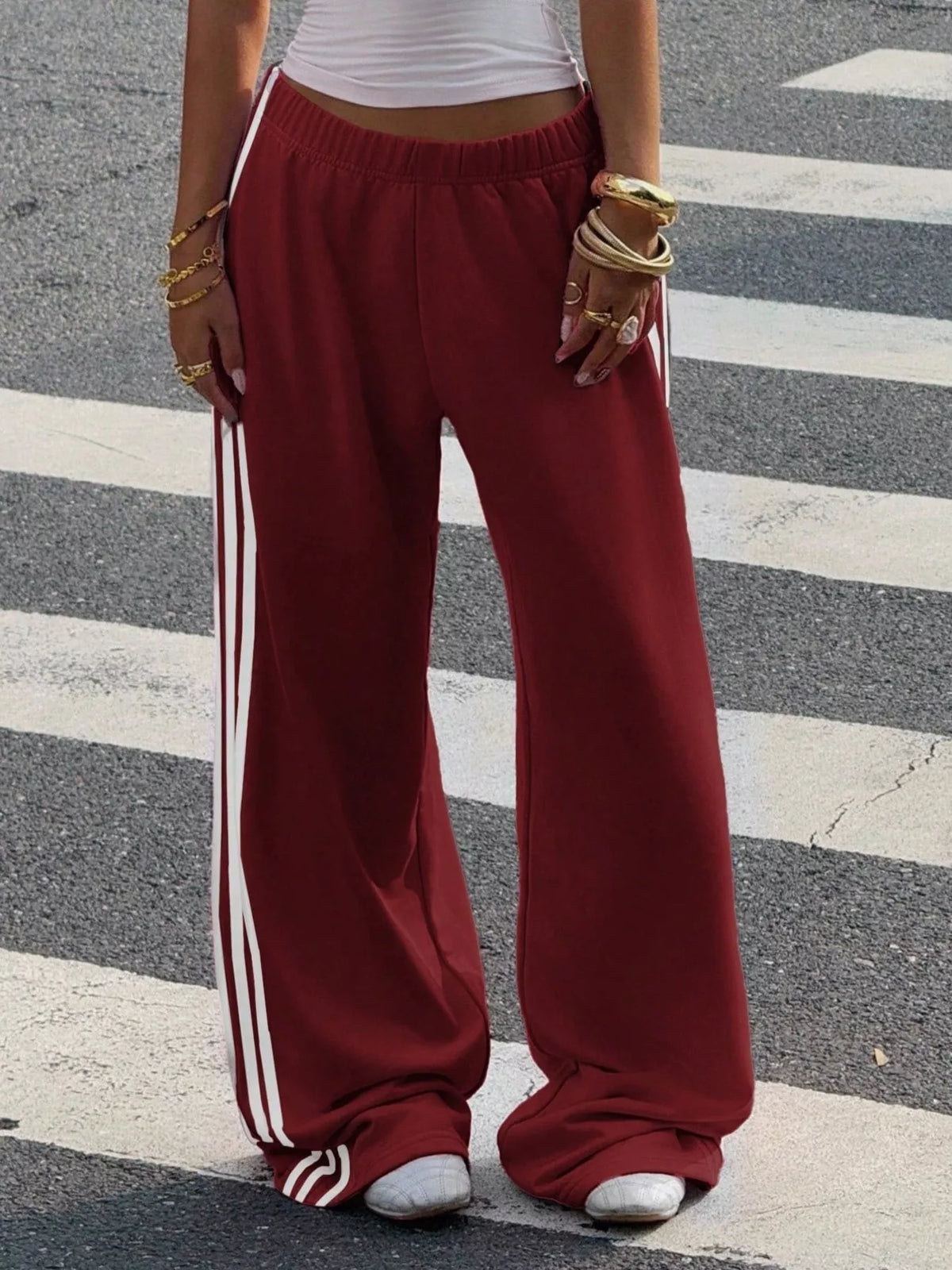 High-Waisted Wide-Leg Track Pants with Side Stripes