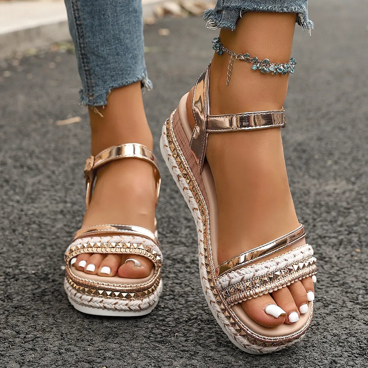 Rhinestone Embellished Platform Sandals