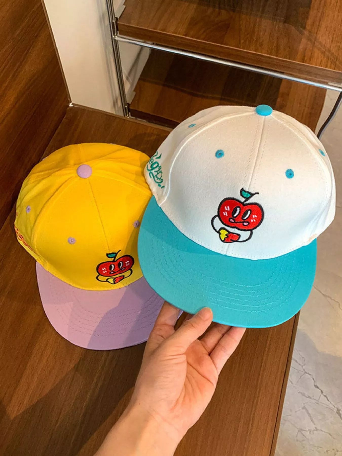 Cartoon Apple Embroidered Baseball Cap