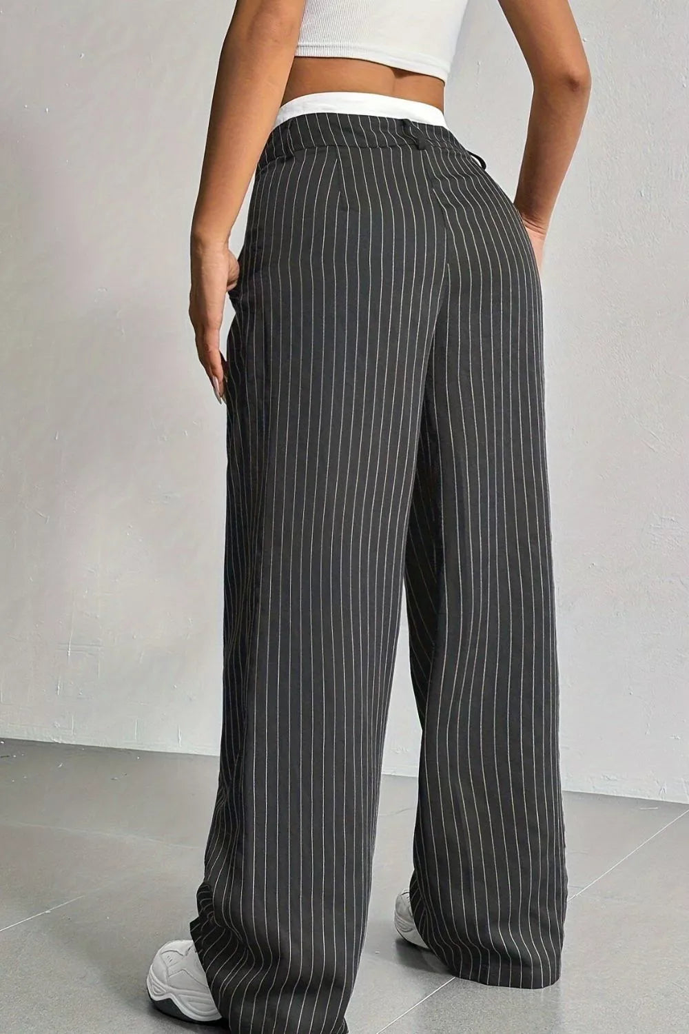 High-Waisted Pinstripe Wide-Leg Pants