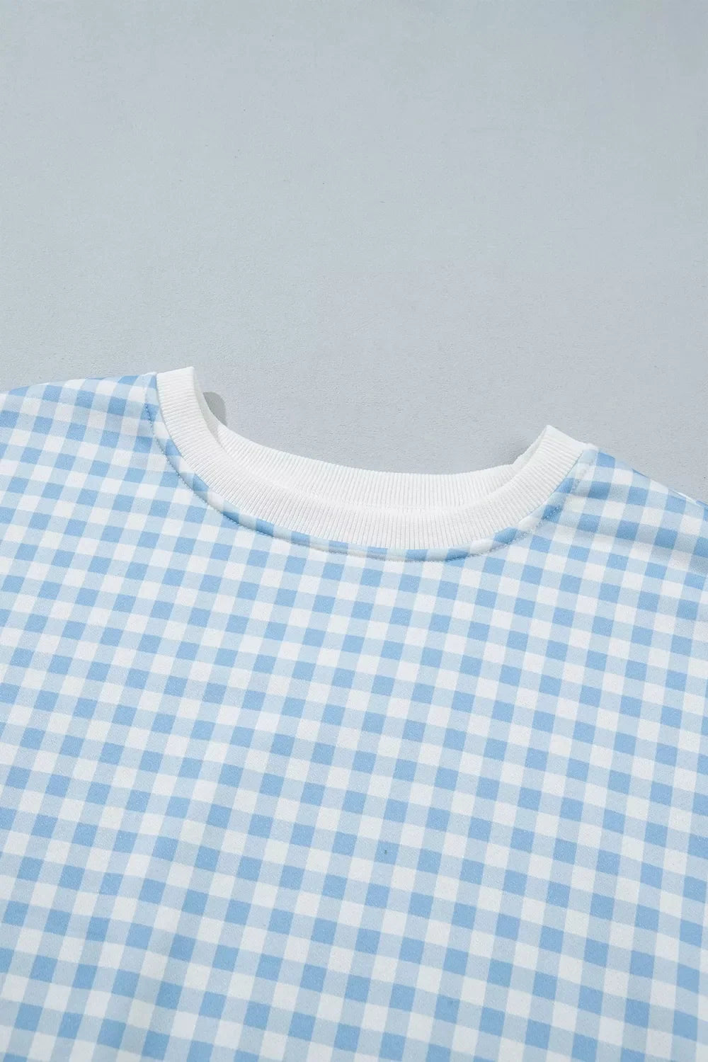 Gingham Long Sleeve Sweatshirt and Shorts Set