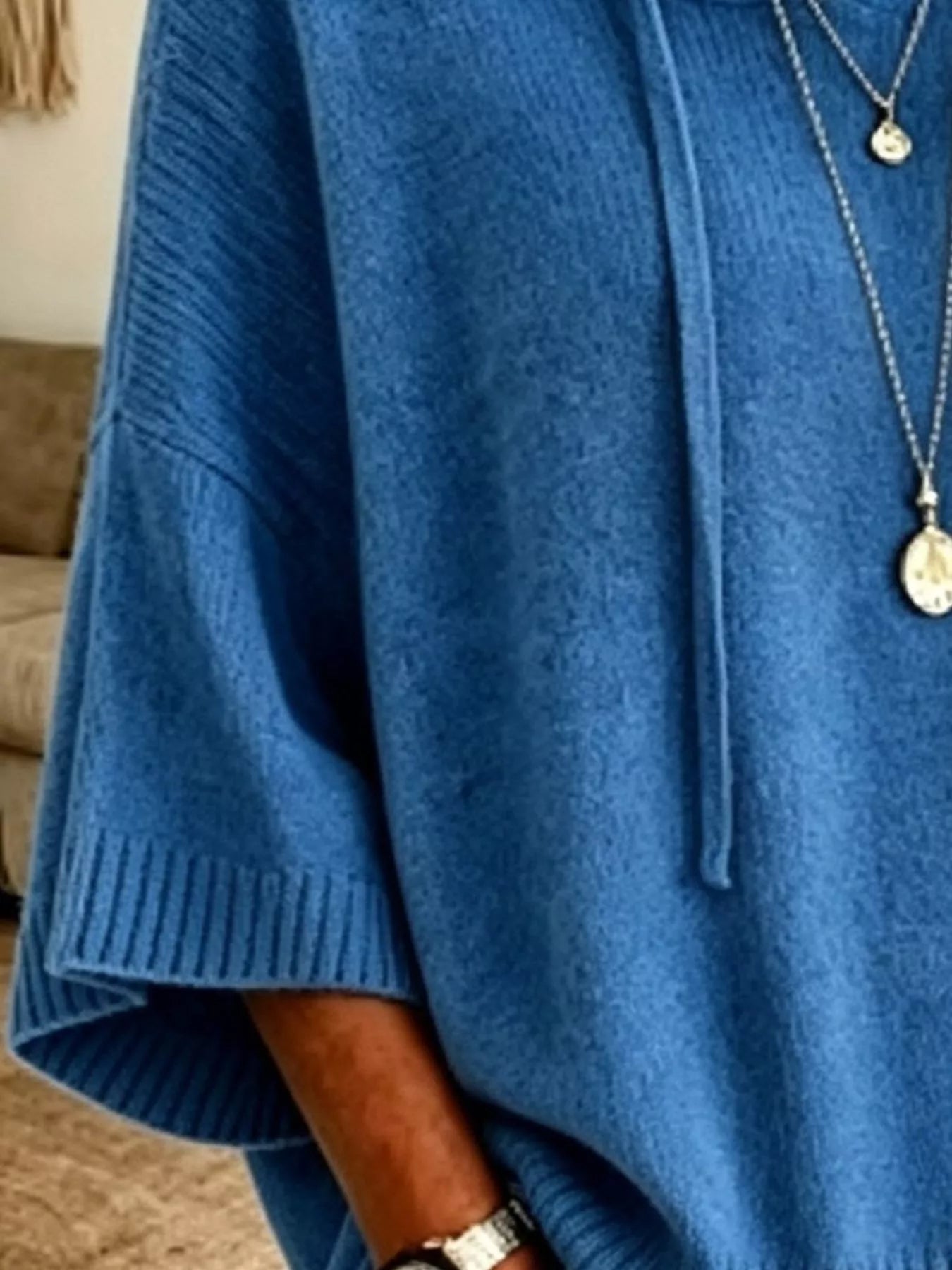 Full Size Drawstring 3/4 Sleeve Hooded Sweater Plus Size